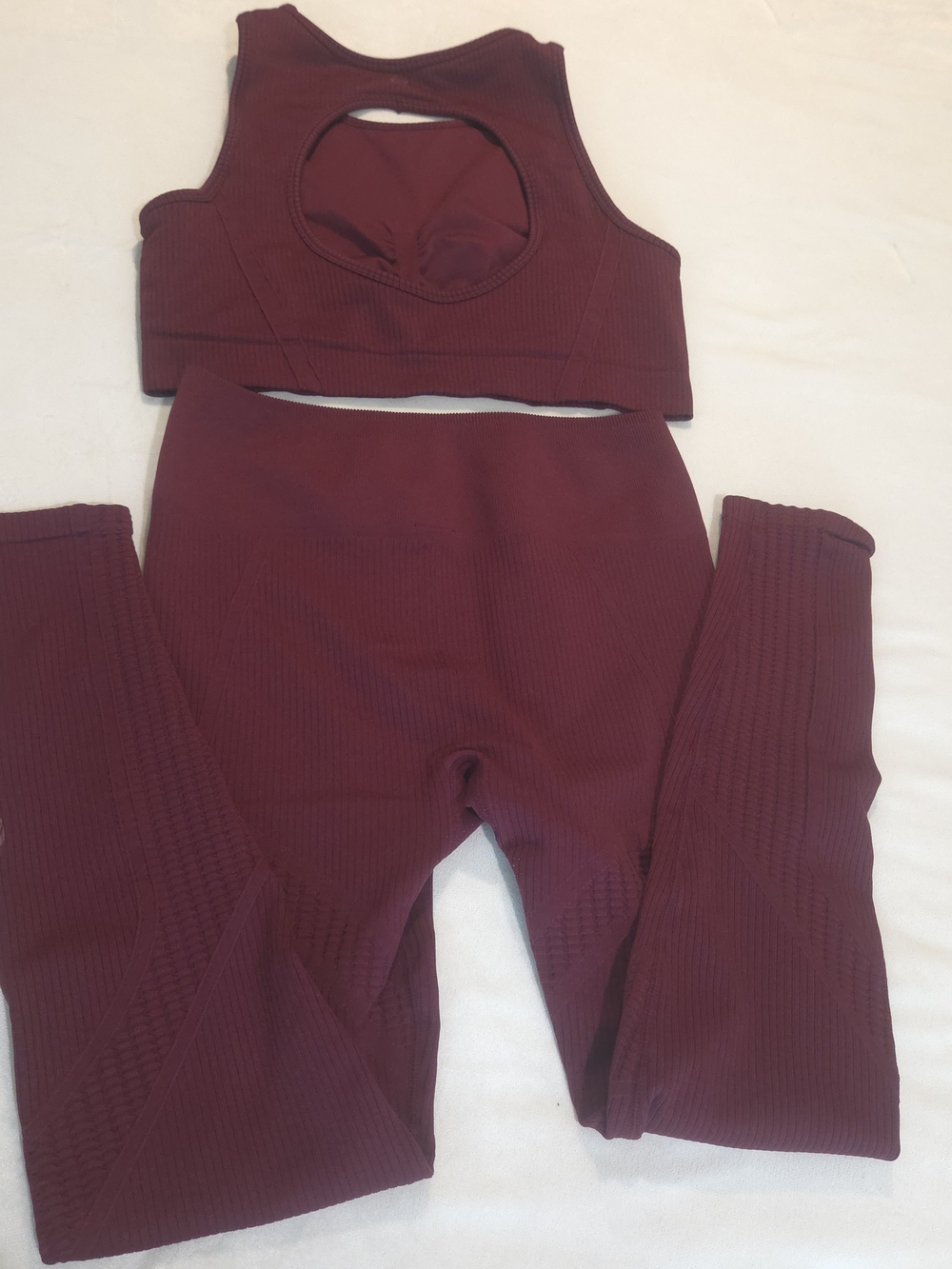 Fabletics Seamless 2-Piece Workout Set Size L Burgundy - High Waist Leggings + R - Picture 4 of 8